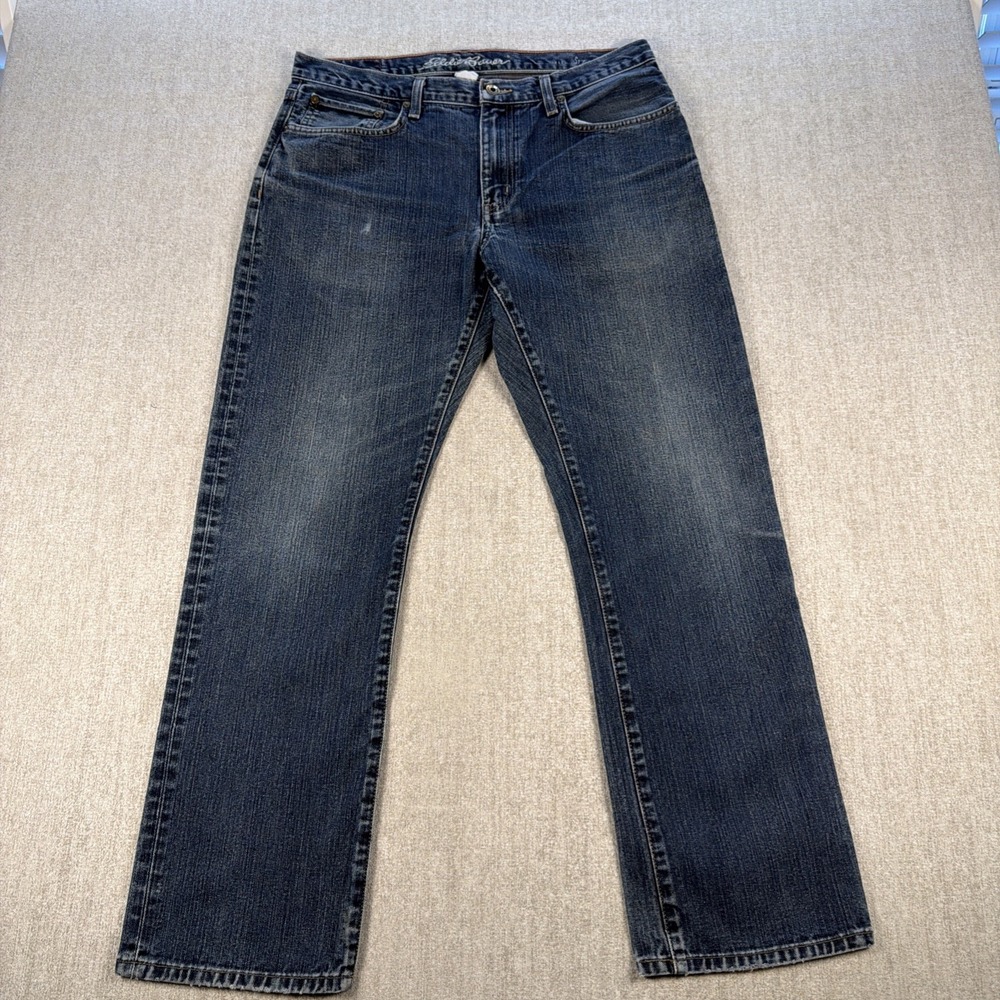 Eddie Bauer Jeans Mens 35x32 Blue Straight Fit Denim Casual Preppy 5 Pocket